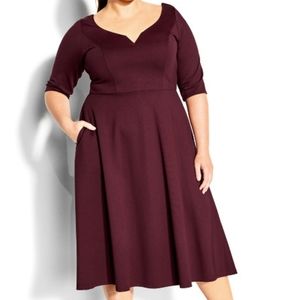 City Chic 'Cute Girl' Fit and Flare Plus Size Midi Dress in Burgundy 💋